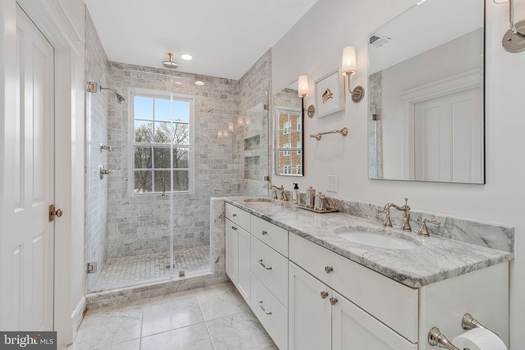 2916 18th Street Northwest Washington, DC 20009 - Photo 24 of 49 a large bathroom with a granite countertop sink mirror and shower