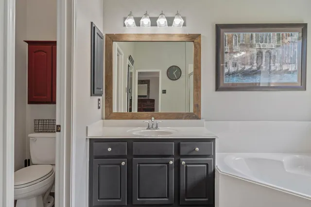 a bathroom with a sink a toilet and a bathtub