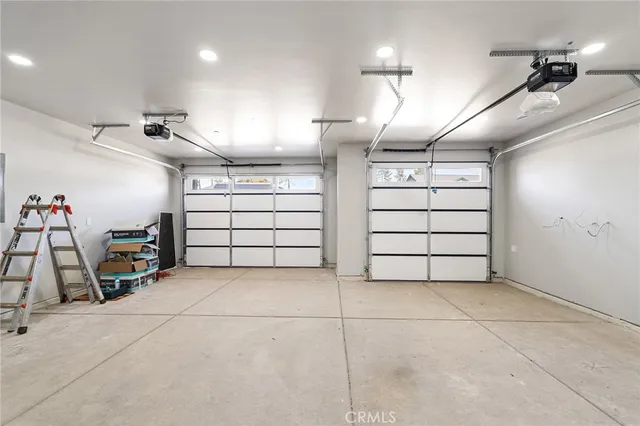 a view of a garage with storage