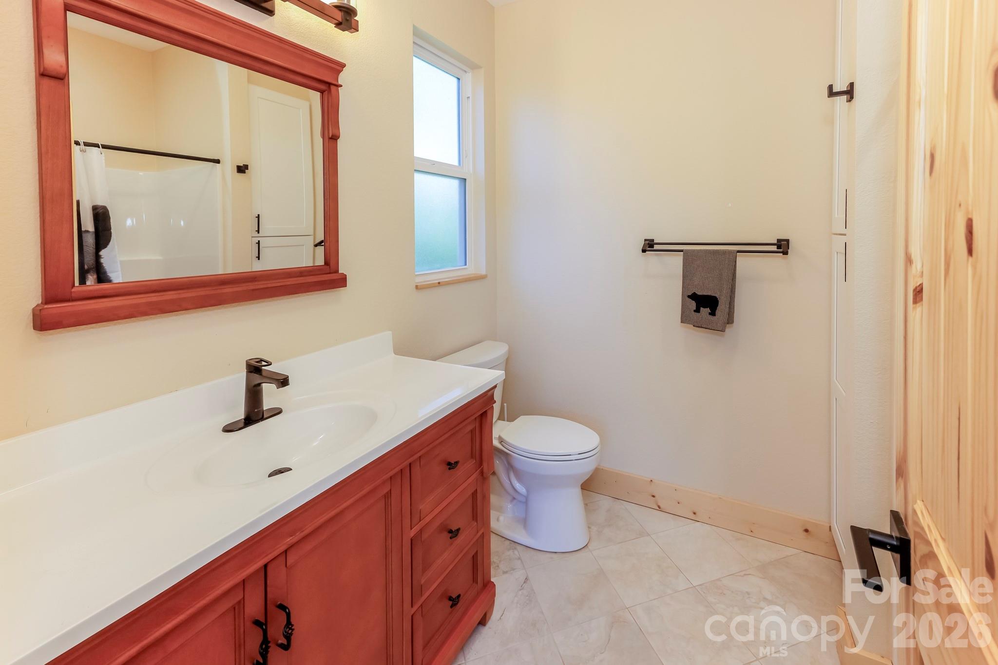 272 Seton Road Lake Lure, NC 28746 - Photo 18 of 39 a bathroom with a sink mirror and toilet