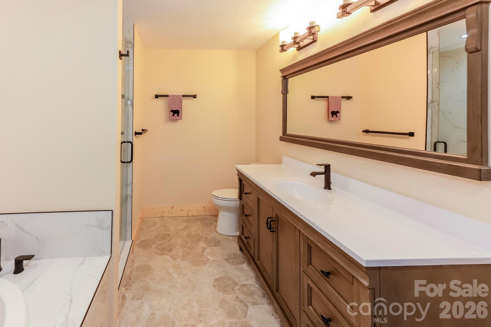 272 Seton Road Lake Lure, NC 28746 - Photo 27 of 39 a bathroom with a double vanity sink mirror and shower