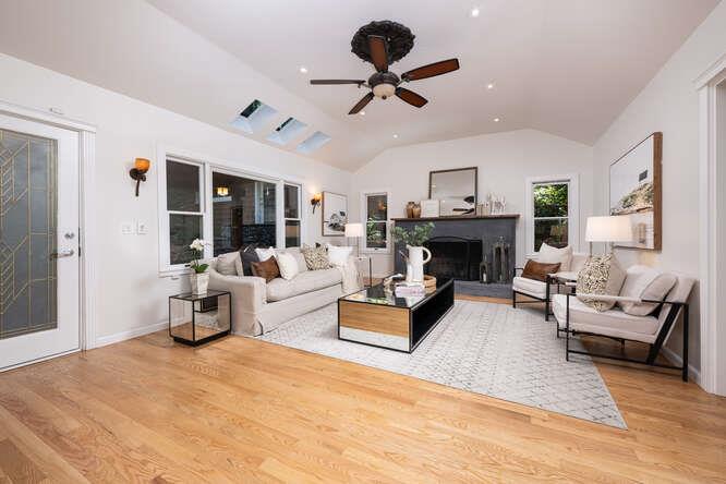 108 Ware Road Woodside, CA 94062 - Photo 11 of 56 a living room with furniture and a fireplace