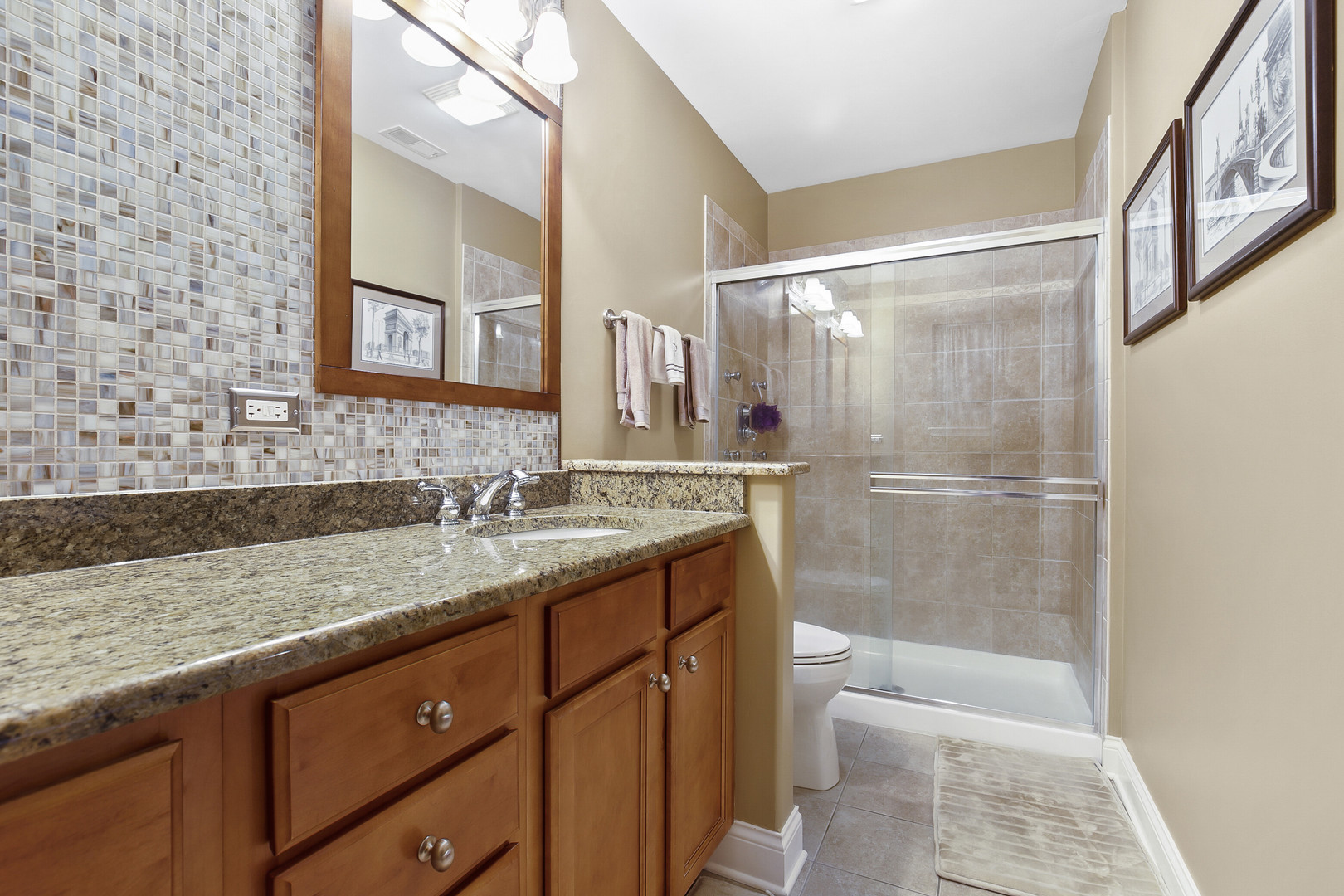 401 West Pierce Road, Unit 201 Itasca, IL 60143 - Photo 16 of 24 a bathroom with a granite countertop sink toilet and shower