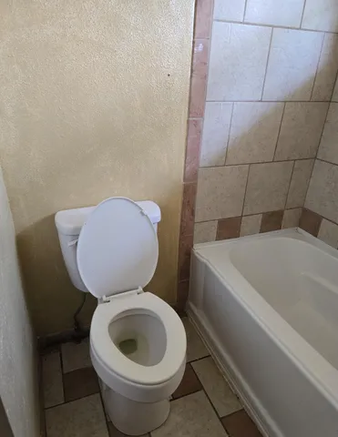 a bathroom with a bathtub