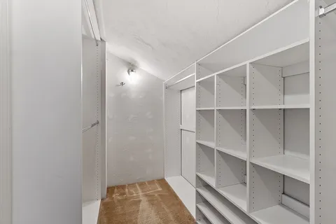 a view of walk in closet with empty racks