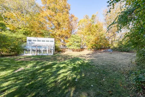 a view of a big yard with large trees