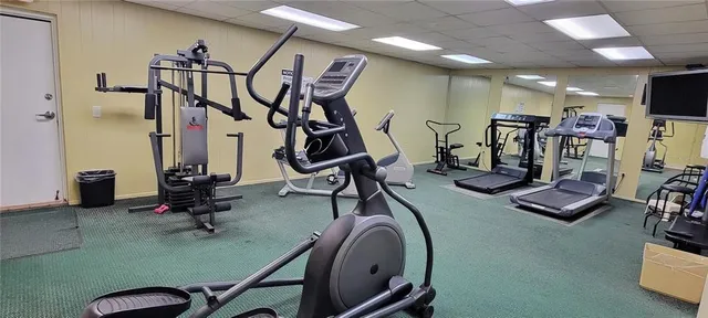 a view of a room with gym equipment