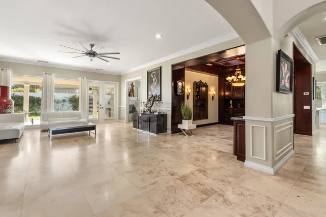 a lobby with furniture and entryway