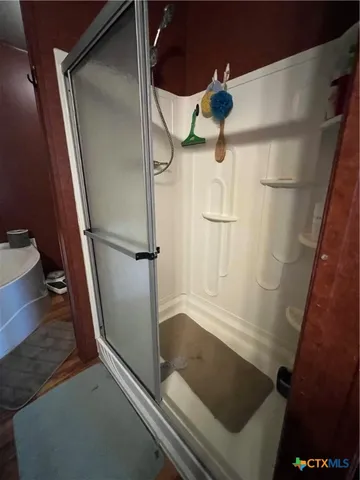 a bathroom with a bathtub