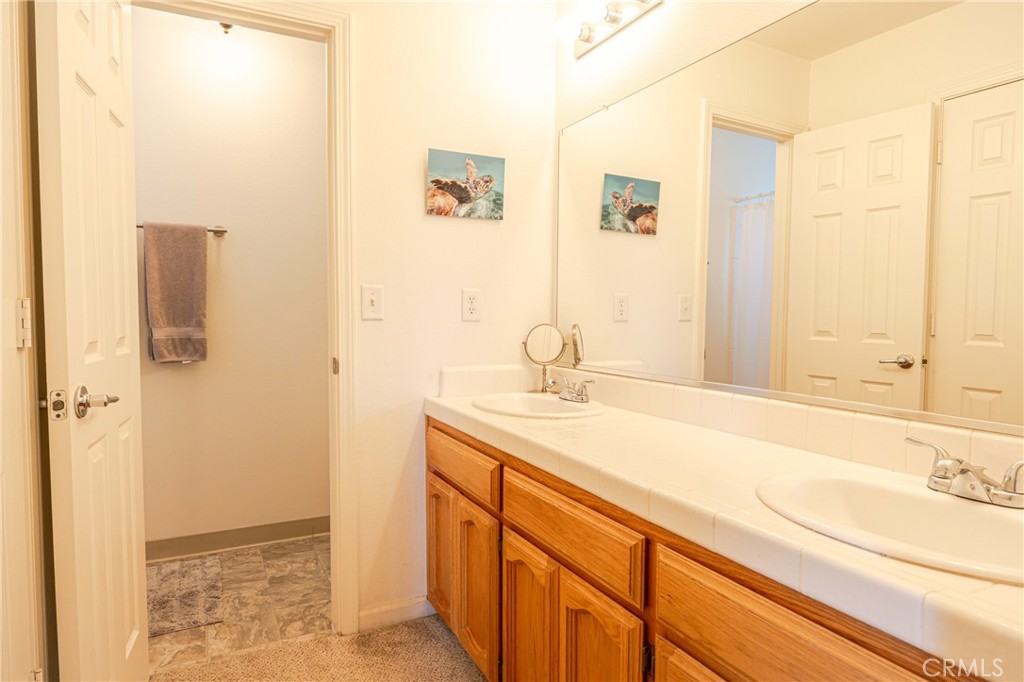 30142 Revis Road Coarsegold, CA 93614 - Photo 22 of 43 a bathroom with a granite countertop sink and a mirror