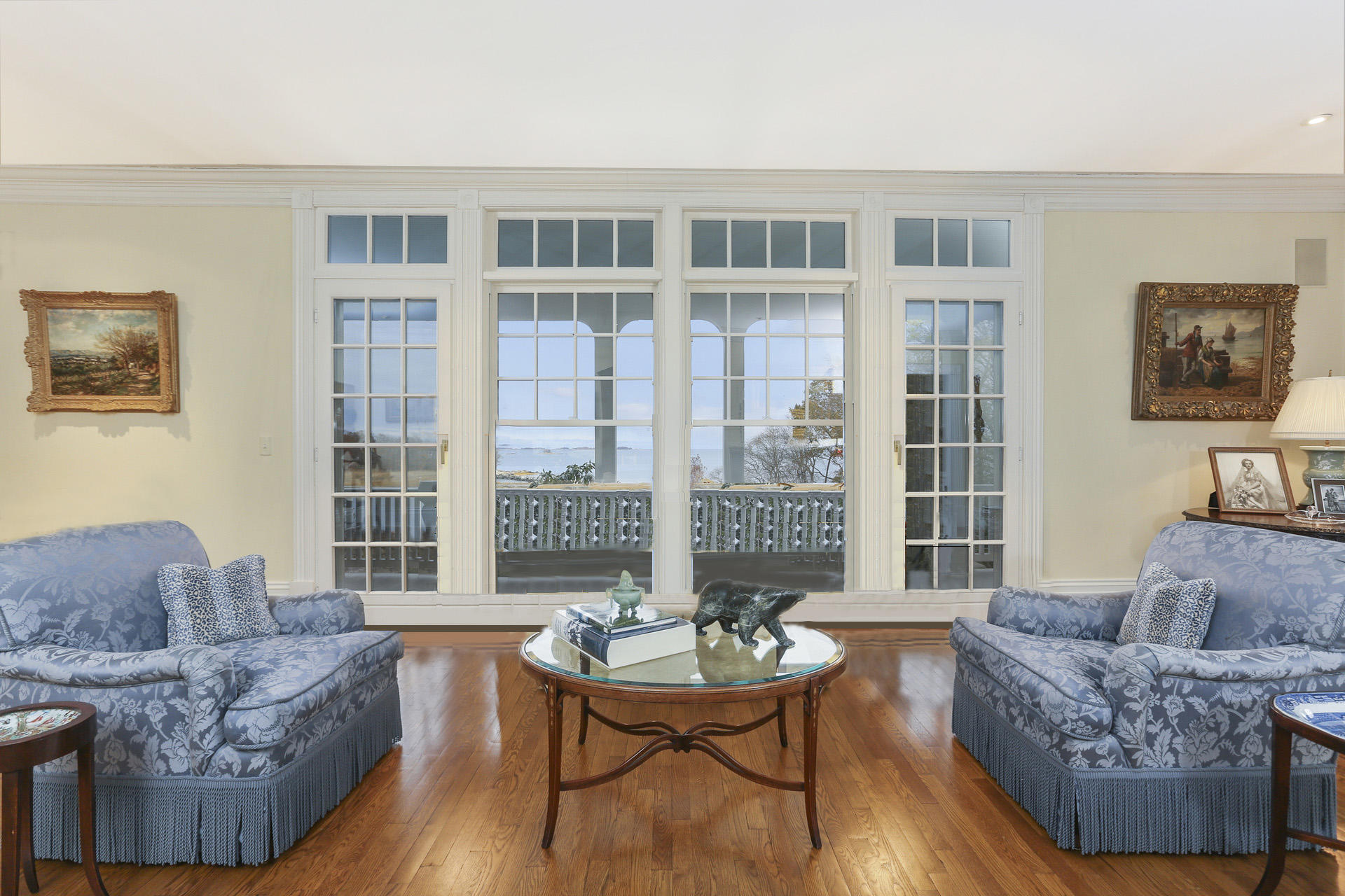 155 Long Neck Point Road Darien, CT 06820 - Photo 15 of 52 a living room with furniture and a flat screen tv