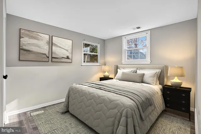 a workspace with a wooden cabinets