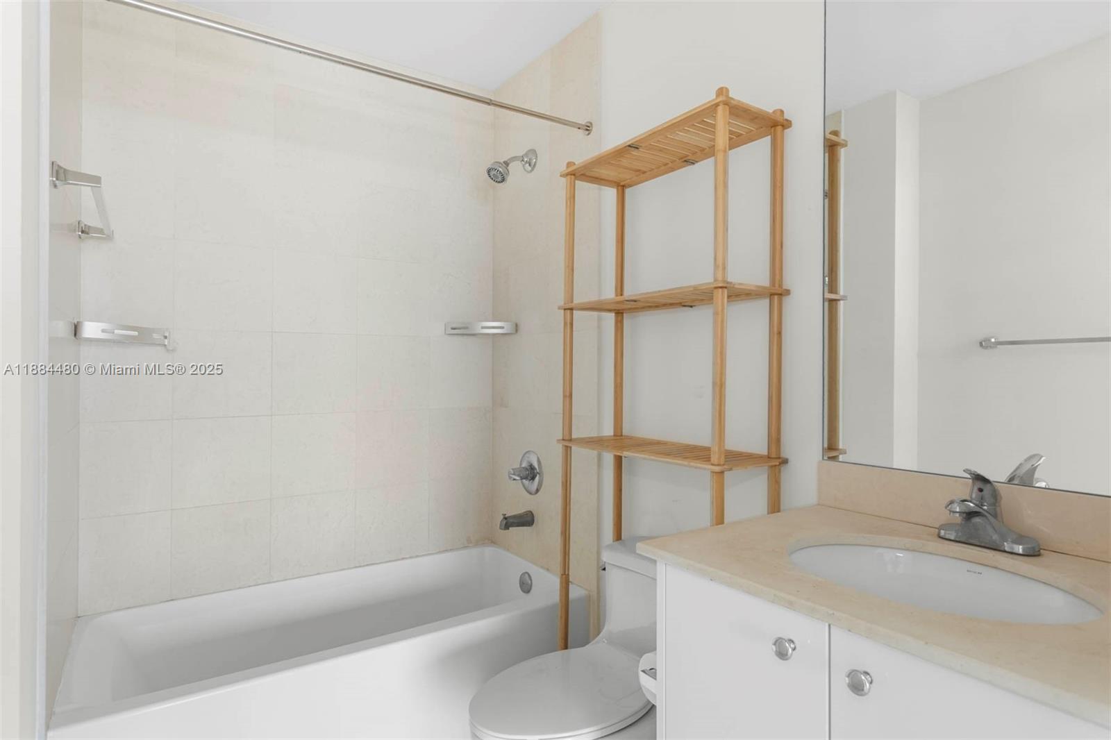 60 Southwest 13th Street, Unit 3213 Miami, FL 33130 - Photo 20 of 23 a bathroom with a granite countertop sink toilet and shower