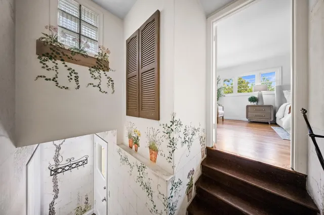 a view of balcony with furniture