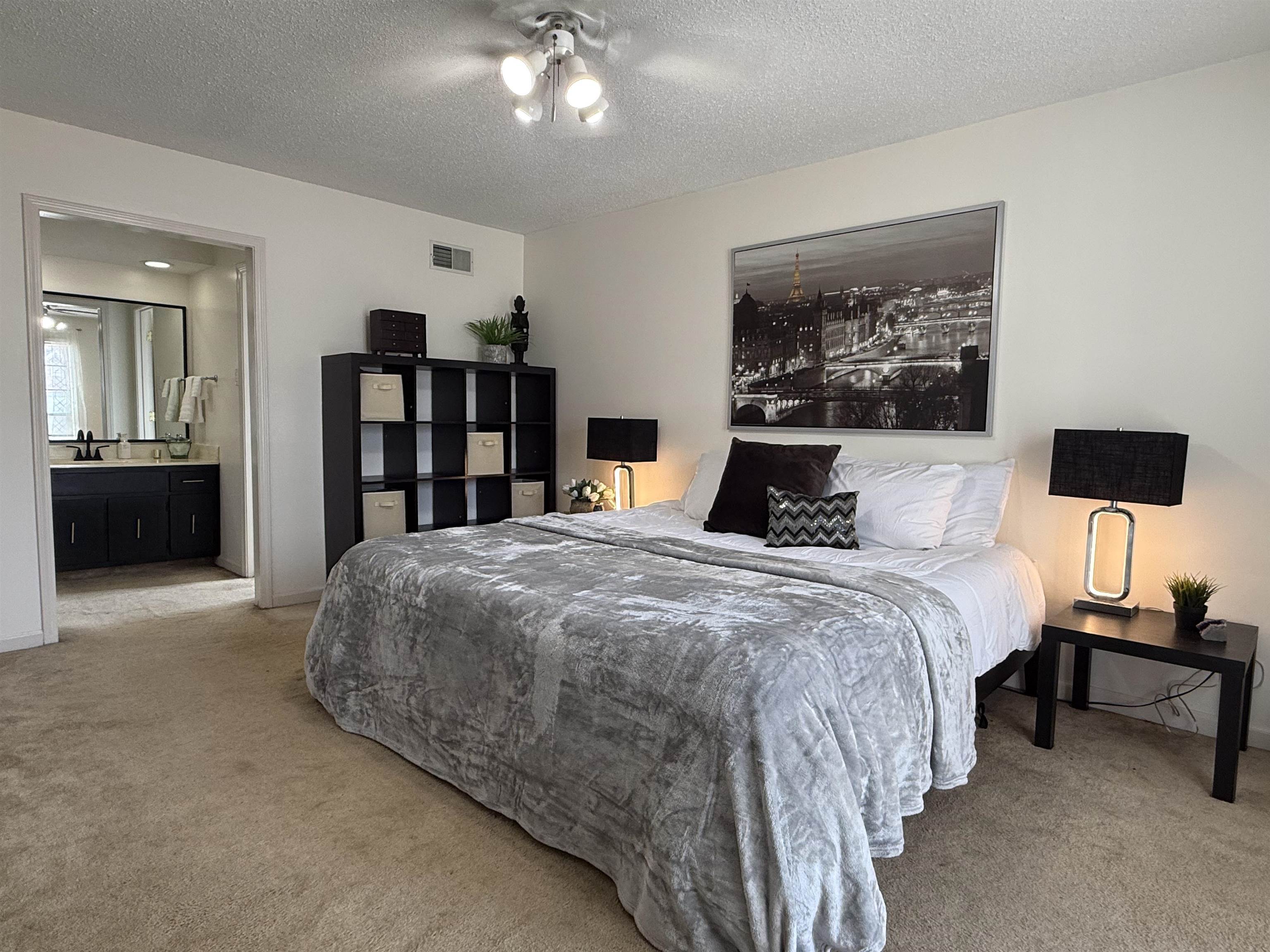 3204 Ruskin Road Memphis, TN 38134 - Photo 9 of 38 Bedroom with a textured ceiling, carpet flooring, and ensuite bathroom