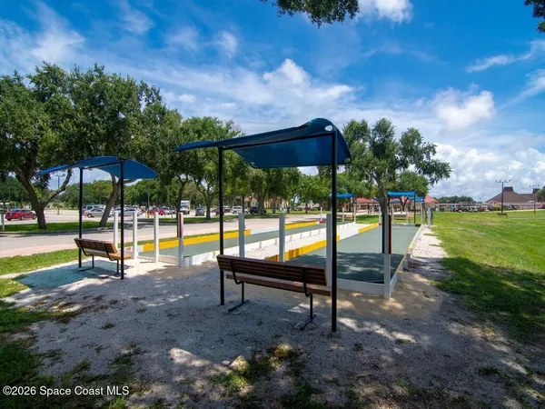 a view of a park with slide