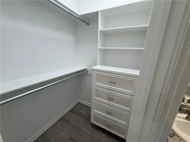 a close up view of closet