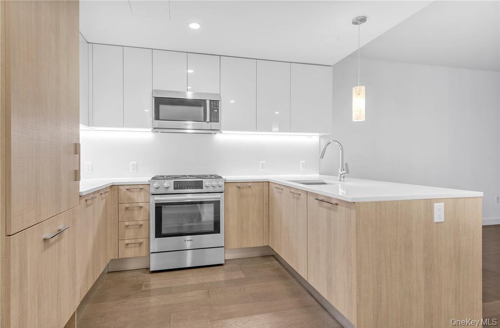 131-03 40 Road, Unit 16D Queens, NY 11354 - Photo 3 of 16 a kitchen with stainless steel appliances a stove and a sink