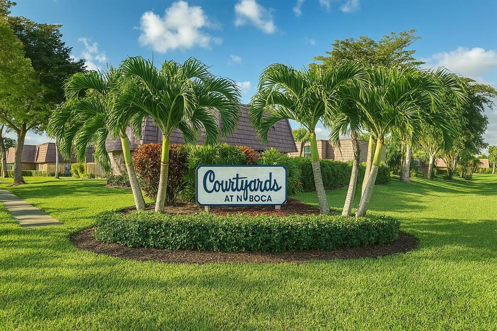 7801 Courtyard Run West Boca Raton, FL 33433 - Photo 2 of 31 a sign board with a big yard and palm trees