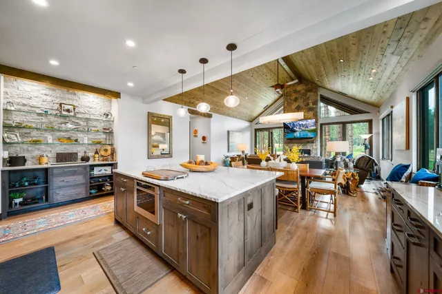 a large kitchen with lots of counter space