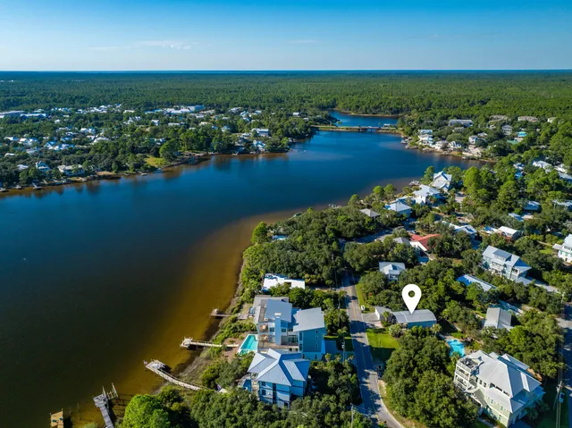 a view of a lake with a city view