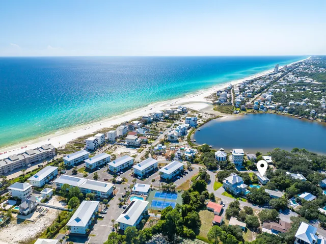a view of a lake with a houses