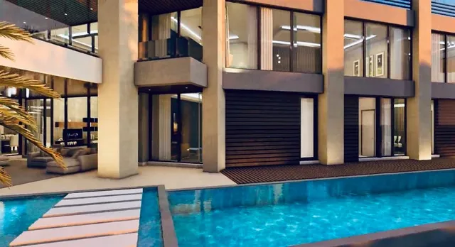 a view of a building with glass door