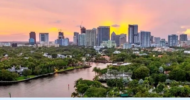 a view of a city with tall buildings