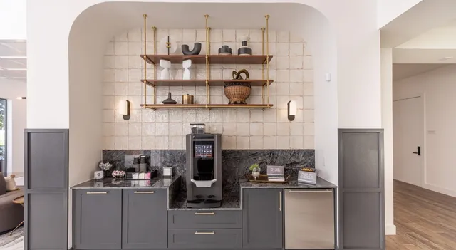 a view of kitchen with wooden floor and window