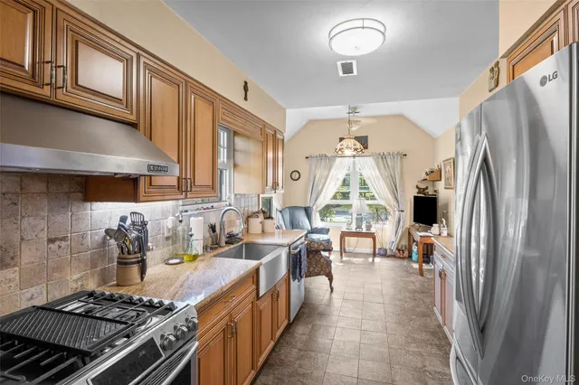 a view of a garden with a bench