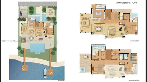 a patio with a table and chairs and potted plants