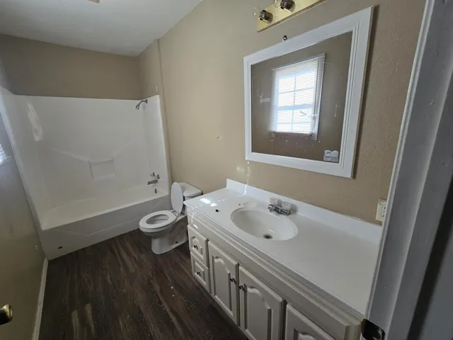 a bathroom with a sink a toilet and vanity