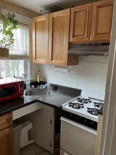 72 Linden Street, Unit 204 Reading, MA 01867 - Photo 1 of 4 a kitchen with stainless steel appliances a stove a sink and a microwave