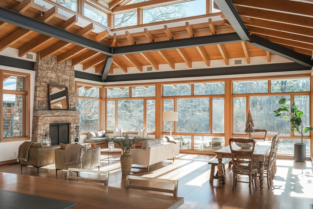 154 Argilla Road Ipswich, MA 01938 - Photo 11 of 42 a dining room with furniture water view and a fireplace