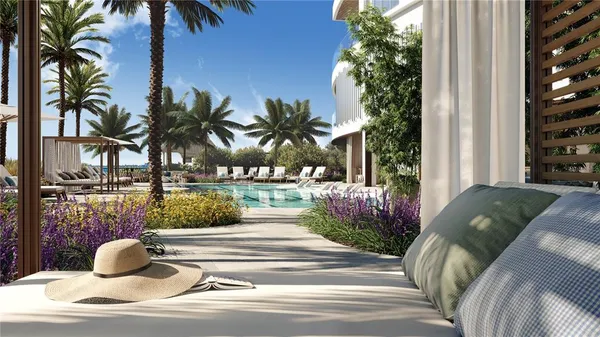 a view of a patio with swimming pool table and chairs