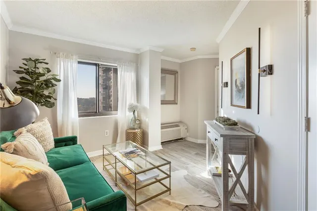 a living room with furniture and a window