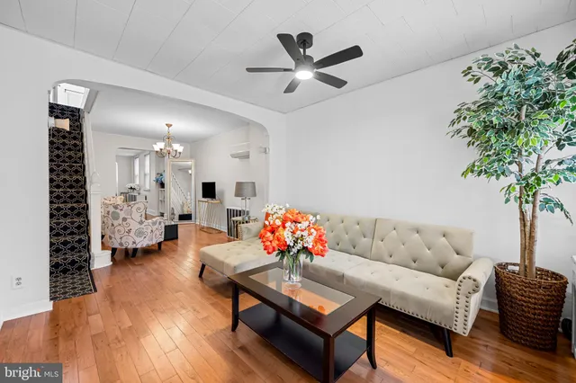 a living room with furniture flower pot and a potted plant