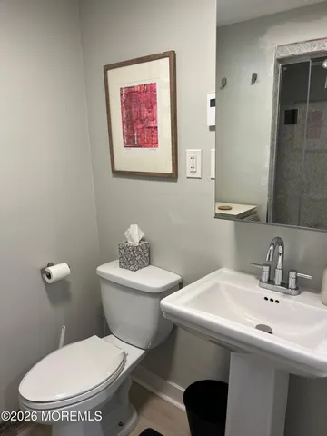 a bathroom with a toilet a sink and mirror