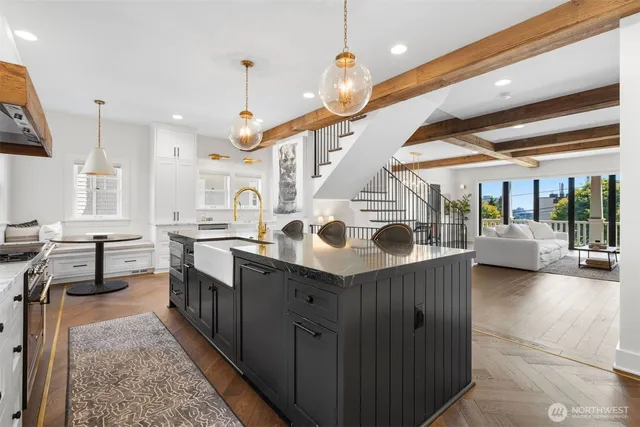 a very nice looking kitchen with a large window