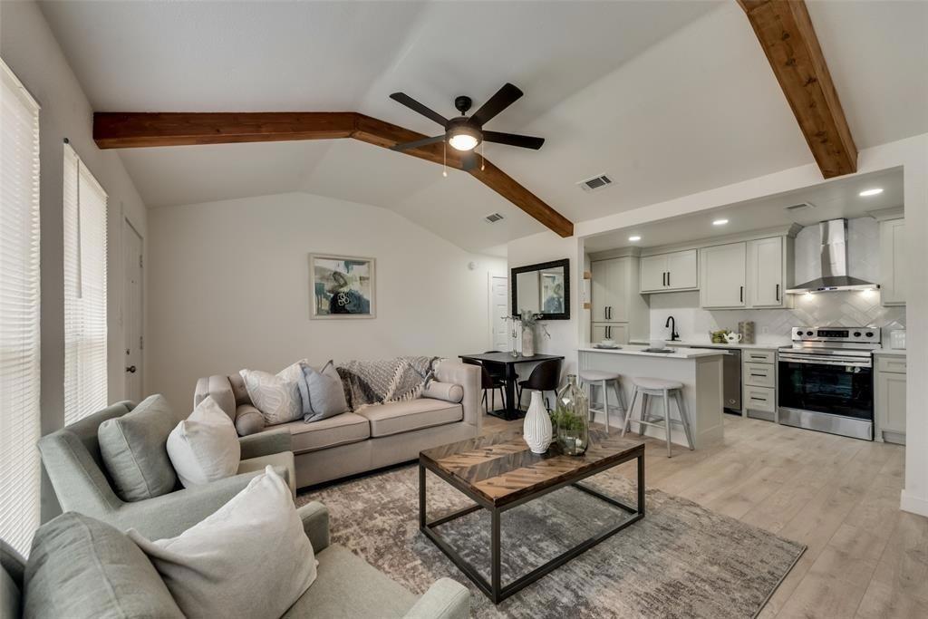 9227 Crimnson Court Dallas, TX 75217 - Photo 3 of 9 Living area with light wood finished floors, a ceiling fan, and recessed lighting
