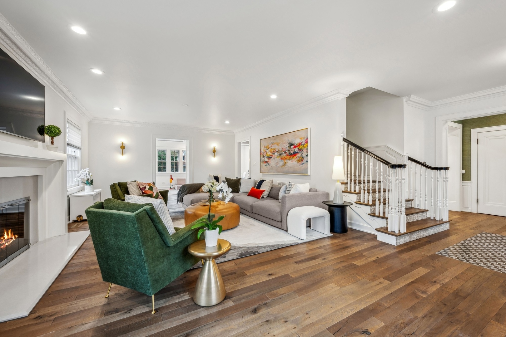 78 Robsart Road Kenilworth, IL 60043 - Photo 6 of 44 a living room with fireplace furniture and a wooden floor
