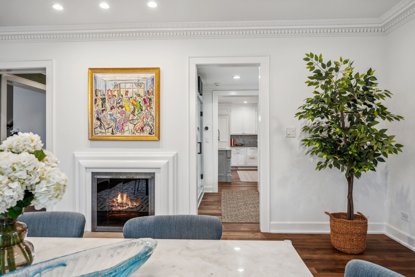 78 Robsart Road Kenilworth, IL 60043 - Photo 10 of 44 a living room with furniture potted plant and a fireplace