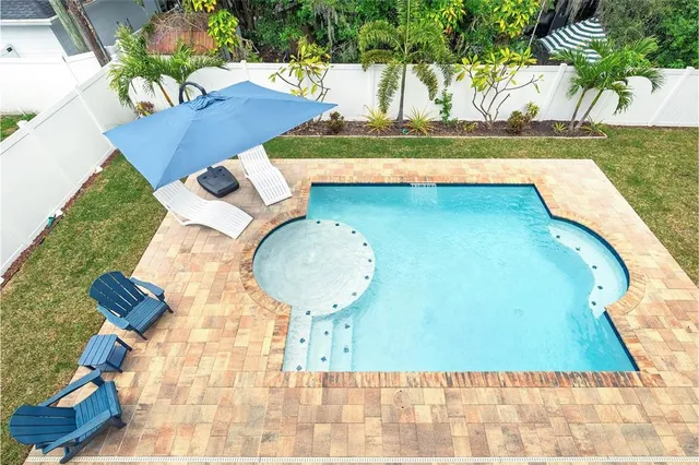 a view of swimming pool with a yard