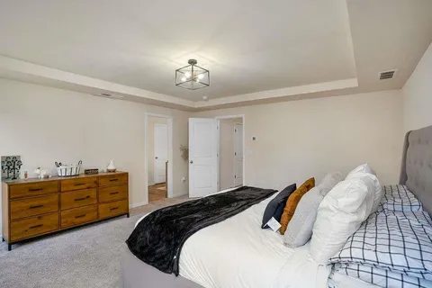 a bedroom with a bed and dresser