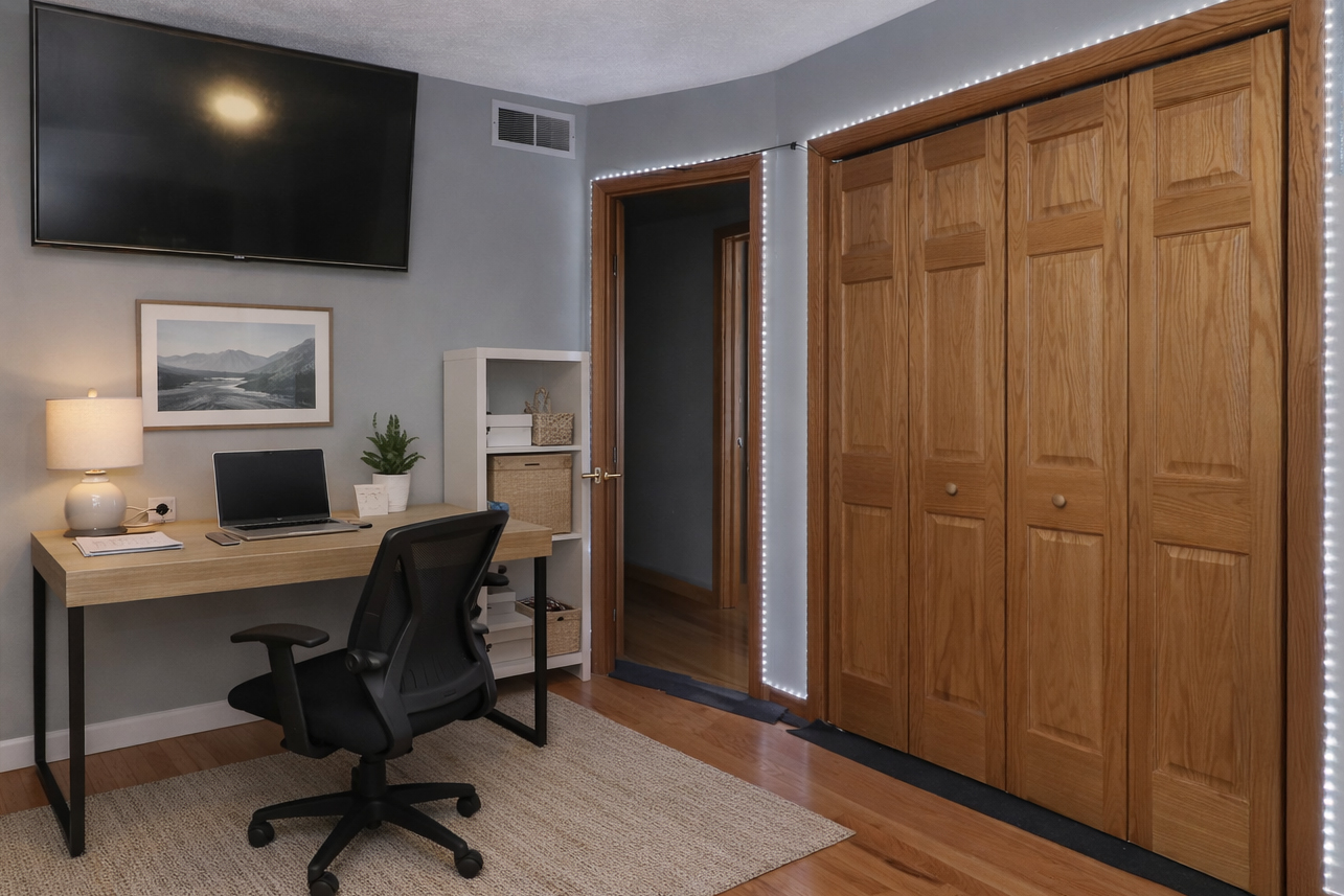 203 Edwards Drive Normal, IL 61761 - Photo 24 of 28 a view of a workspace with furniture and a flat screen tv