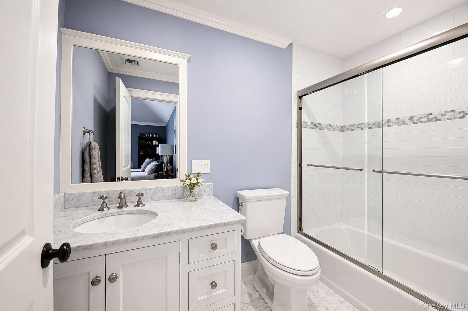 7 Ridgeview Circle Armonk, NY 10504 - Photo 27 of 50 a bathroom with a granite countertop sink toilet and shower
