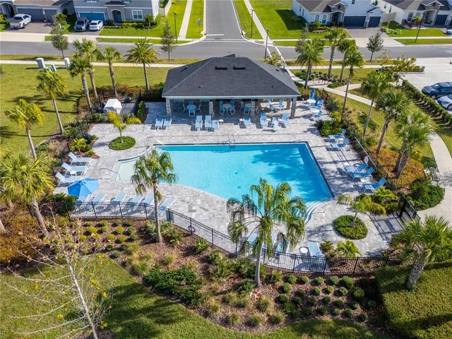 a view of a swimming pool with a patio