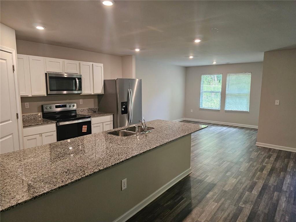 29 Danette Court Dallas, GA 30132 - Photo 3 of 14 a kitchen with granite countertop stainless steel appliances a sink counter space and a window