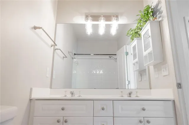 a view of granite countertop white cabinets and a potted plant