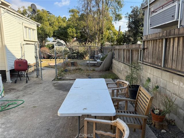 an outdoor space with furniture